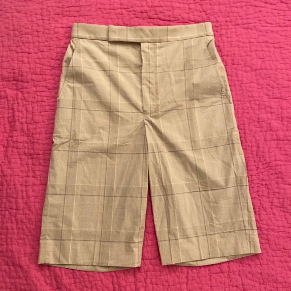 Scanlan Theodore Tan Flat Front  Bermuda Shorts, US4